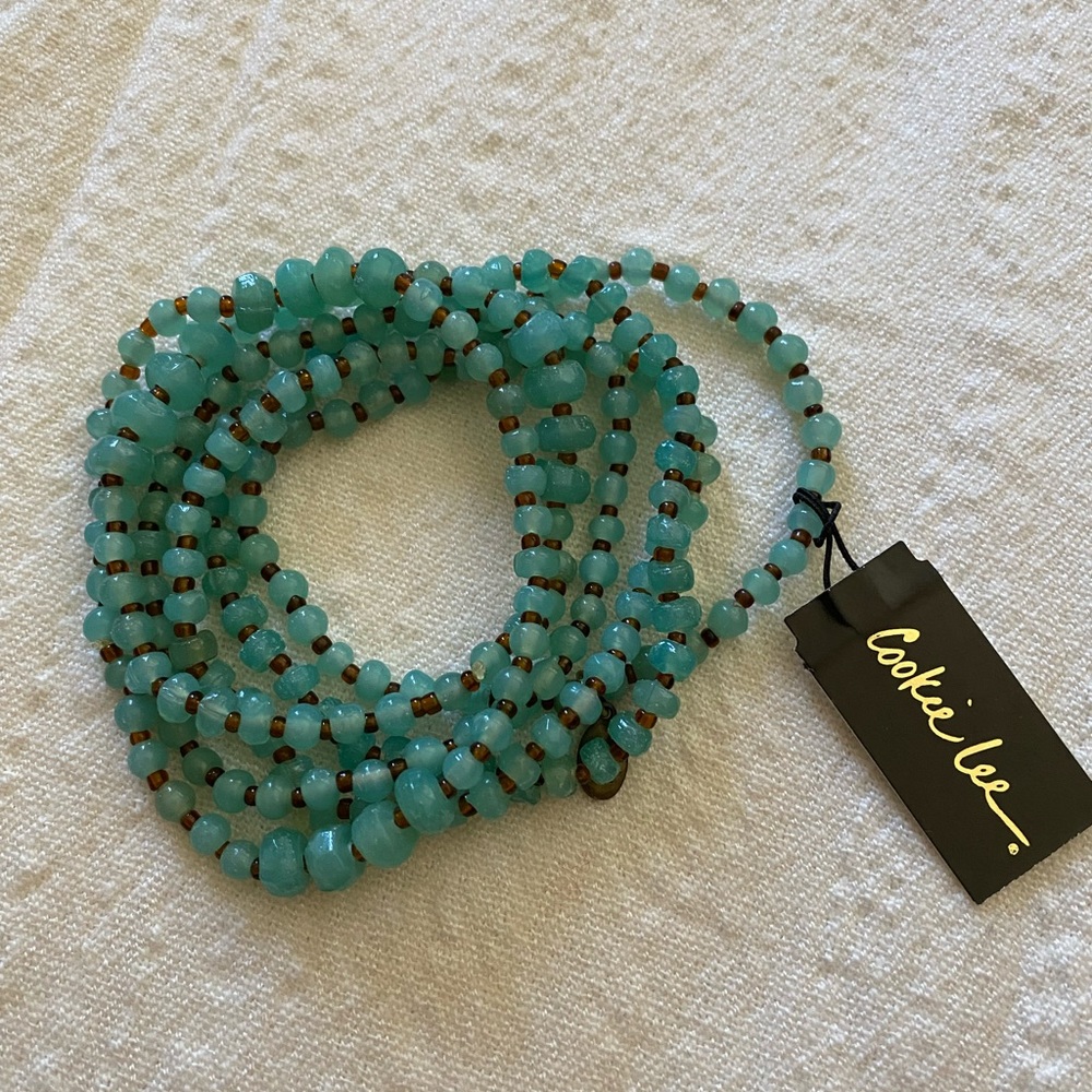 Sea & Brown Beaded Stretch Bracelets